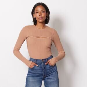 Agolde Lyza Cut Out Rib Top tan Sz M